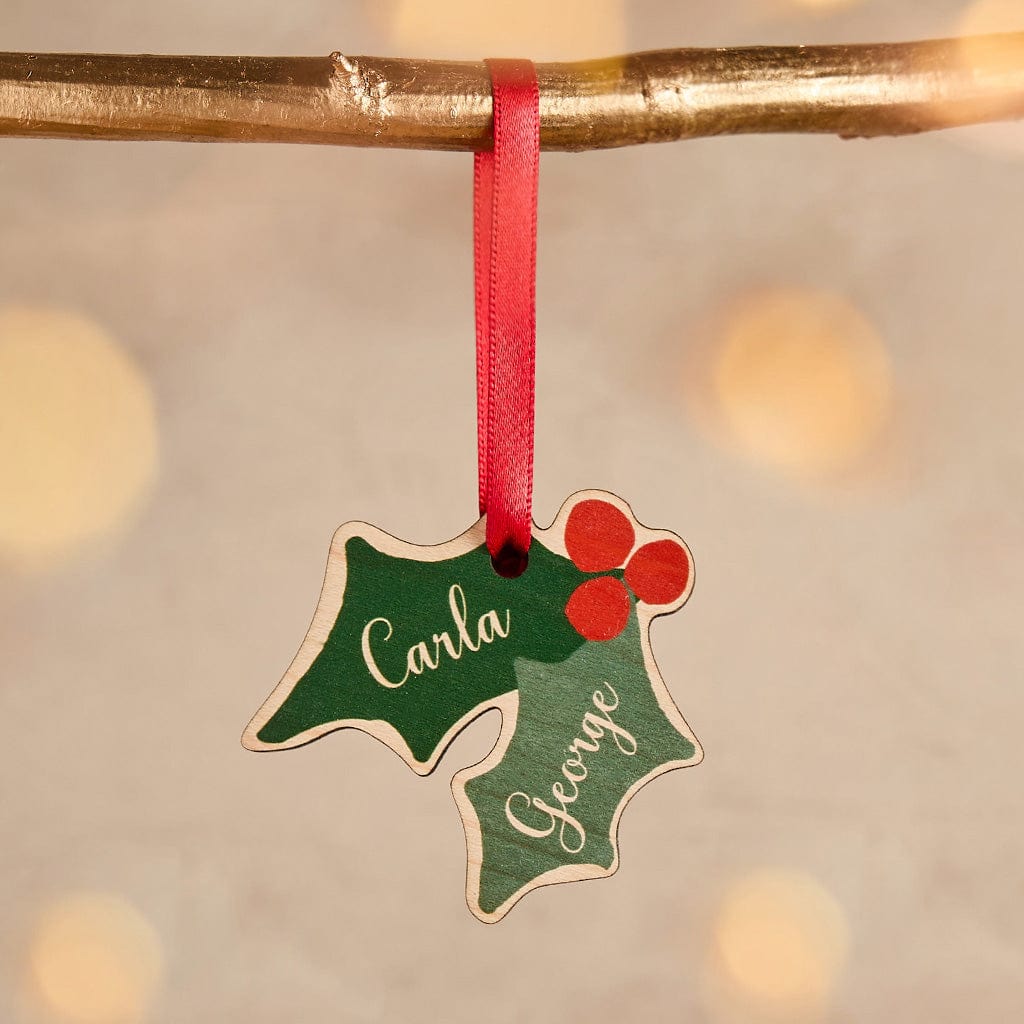 Personalised Couples Holly Christmas Decoration CGL