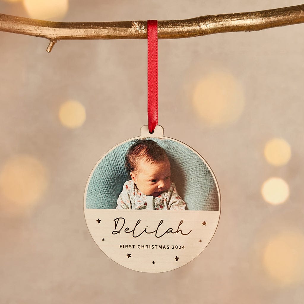 Personalised First Christmas Wooden Photo Bauble CGL