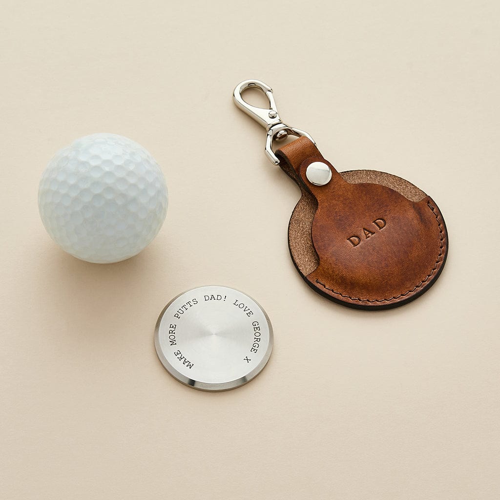 Personalised Golf Ball Marker with Leather Case Keyring CGL