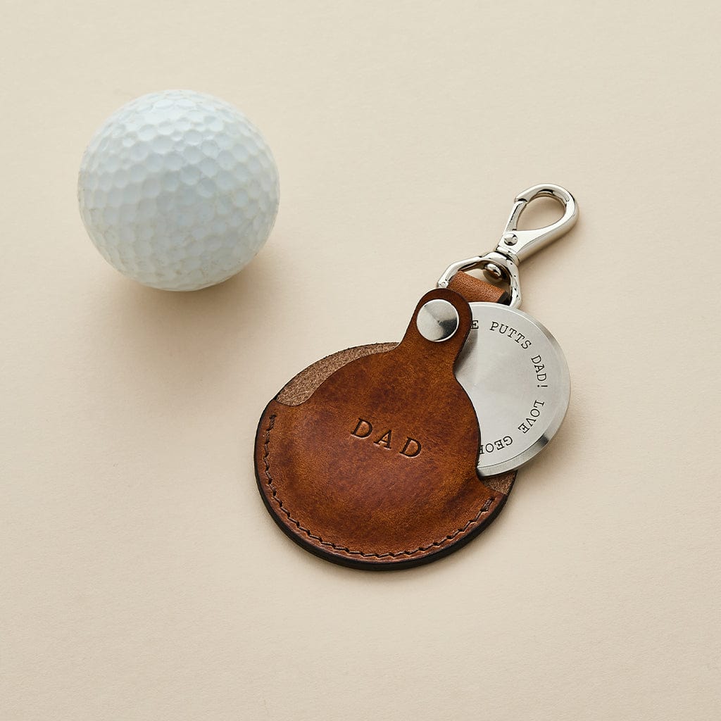 Personalised Golf Ball Marker with Leather Case Keyring CGL