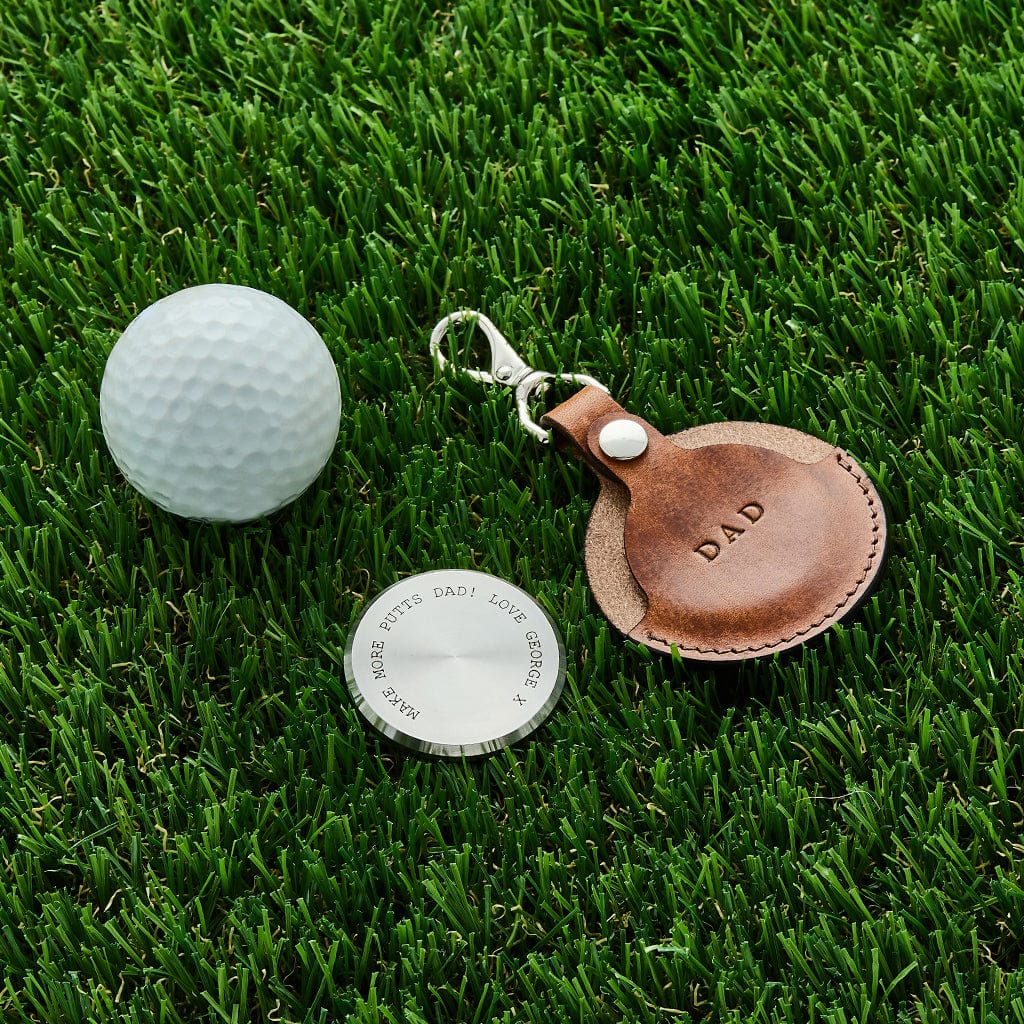 Personalised Golf Ball Marker with Leather Case Keyring CGL