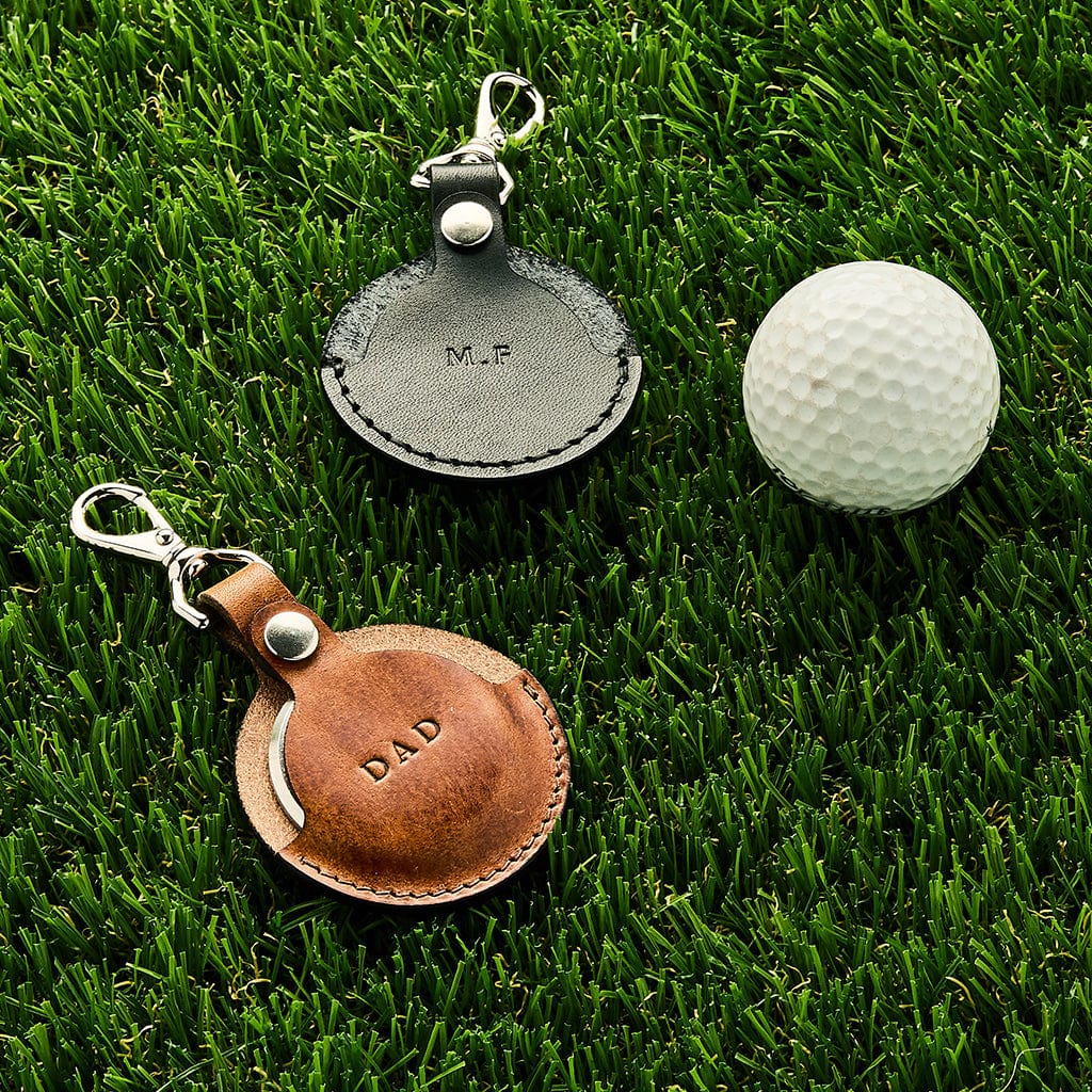 Personalised Golf Ball Marker with Leather Case Keyring CGL