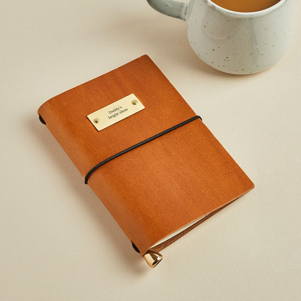 Personalised Leather Journal with Brass Plate Man & Bear