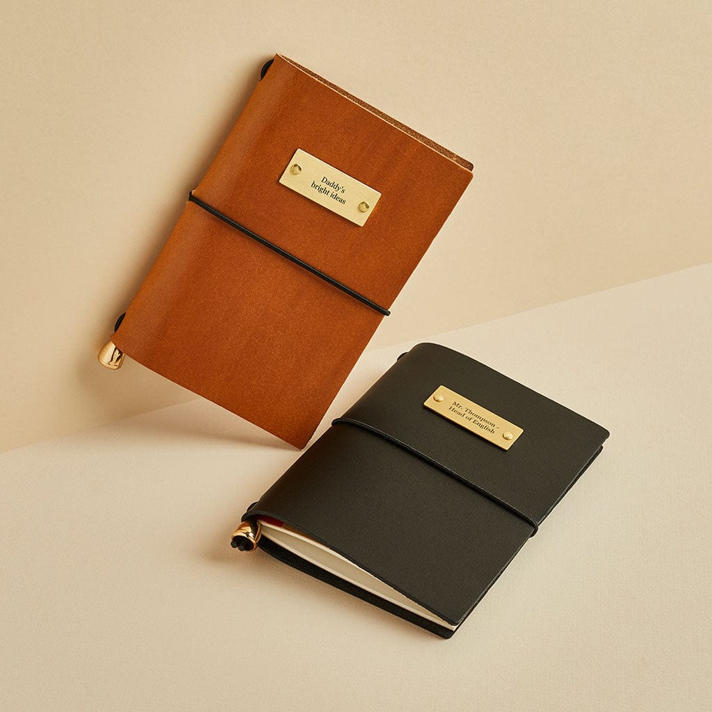 Personalised Leather Journal with Brass Plate Man & Bear
