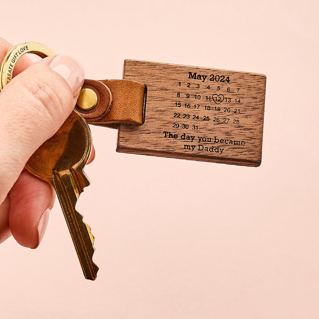 Personalised 'The Day You Became My' Calendar Wood Keyring Create Gift Love
