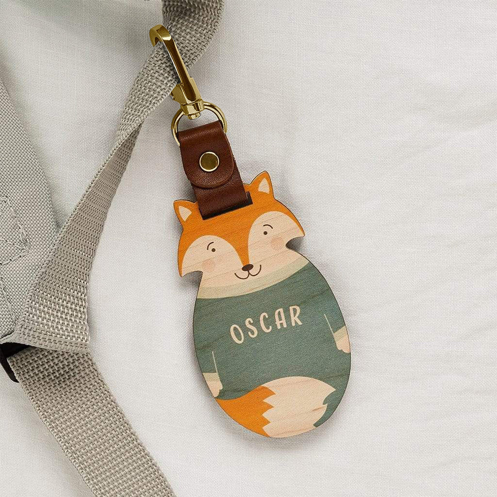 Personalised Wood School Bag Tag Fox CGL