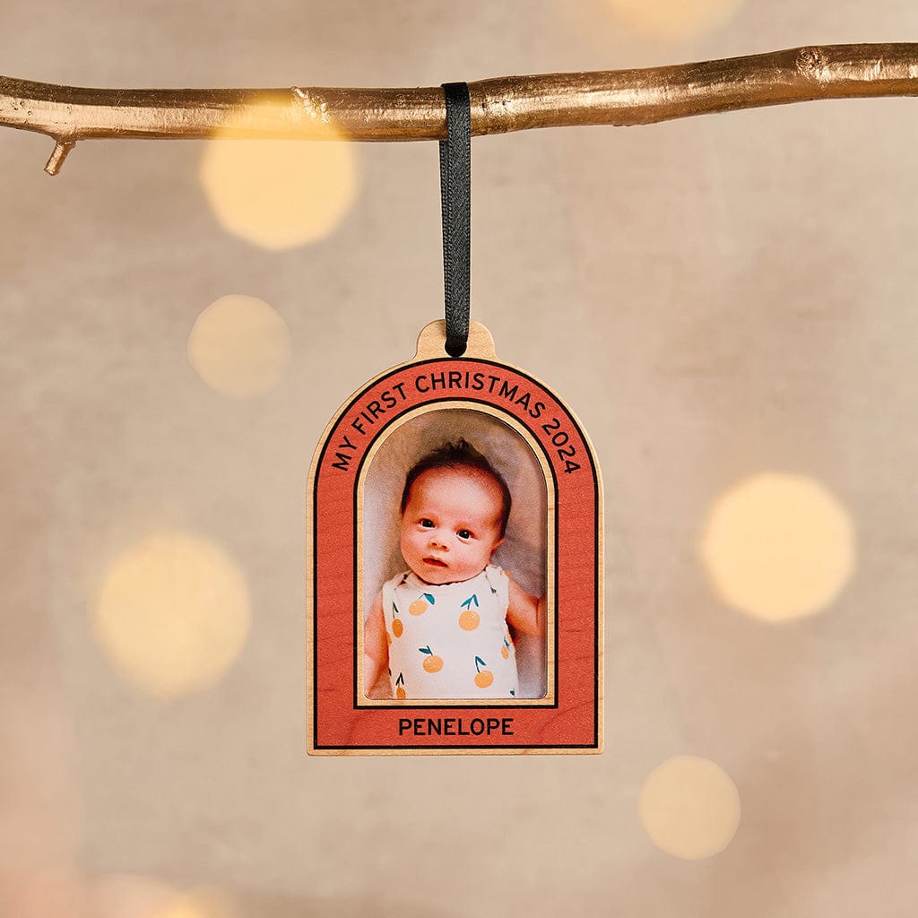 Personalised Wooden Arch Photo Christmas Bauble CGL