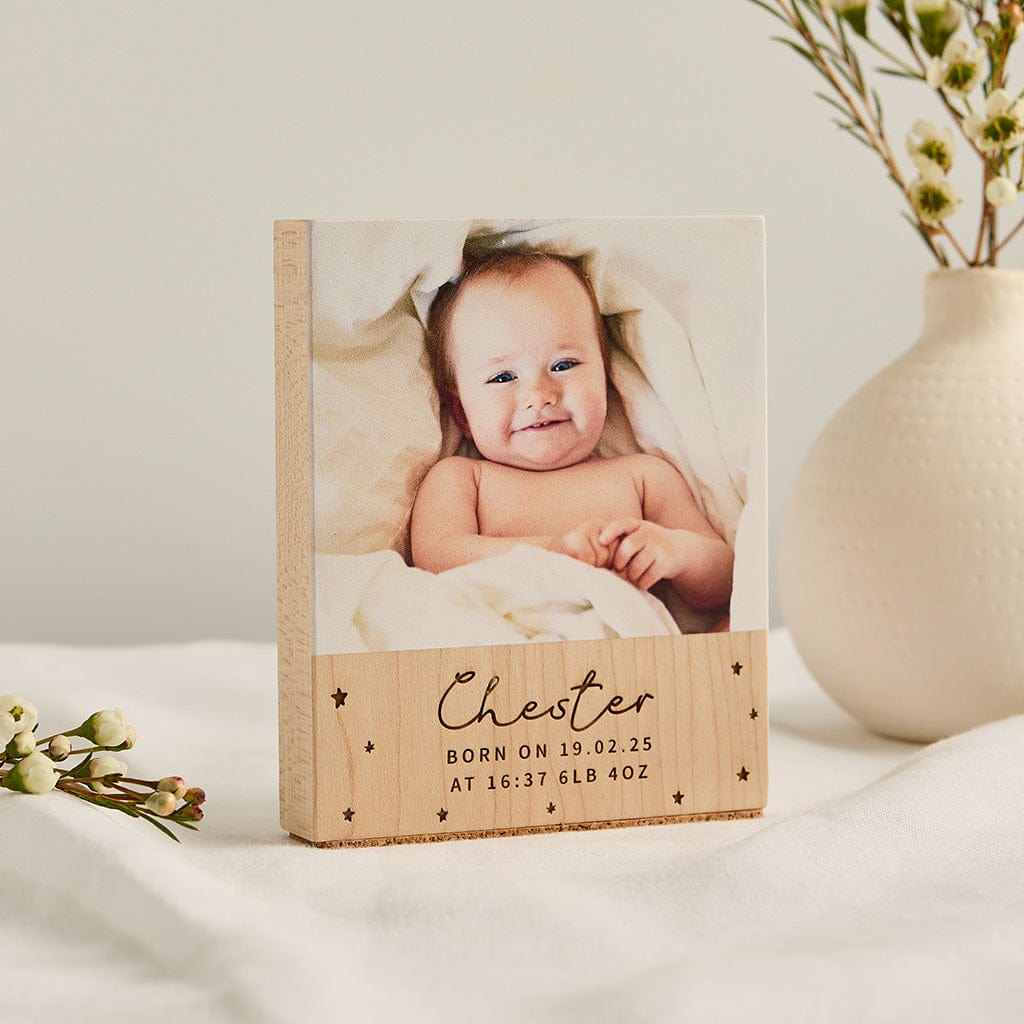 Personalised Wooden Photo Block with Engraved Name CGL