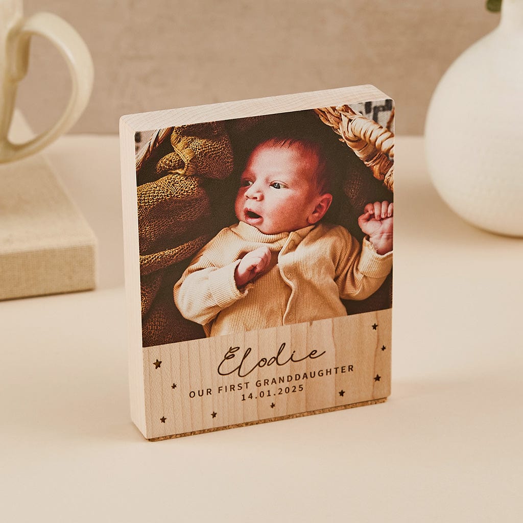 Personalised Wooden Photo Block with Engraved Name CGL