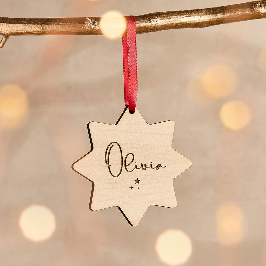 Personalised Wooden Star Name Christmas Bauble CGL