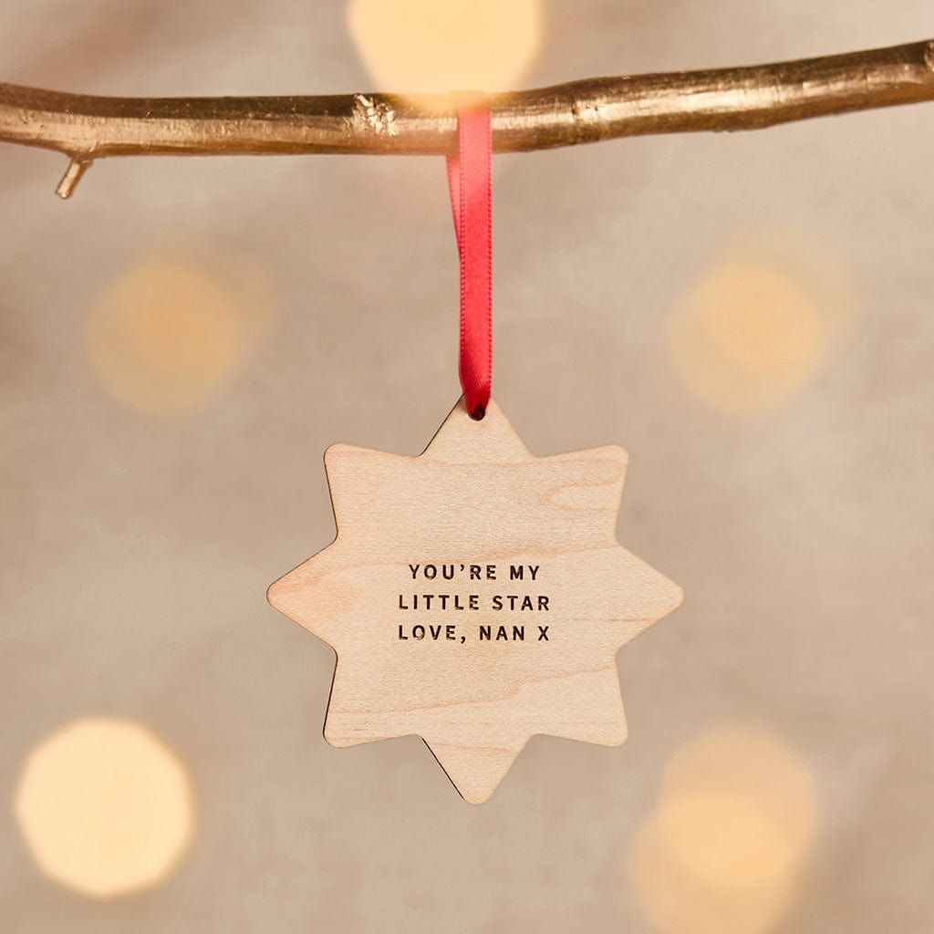 Personalised Wooden Star Name Christmas Bauble CGL