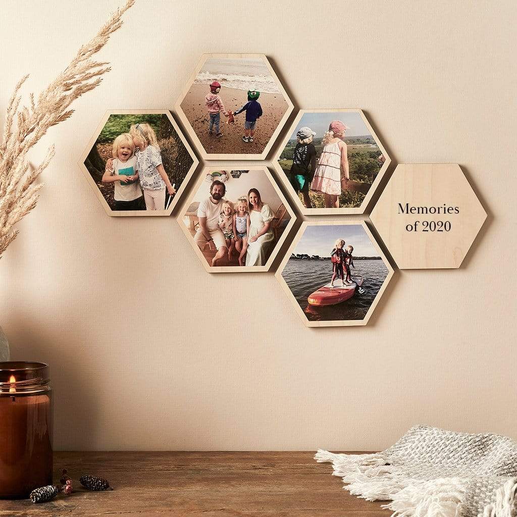 | Wooden Photo Wall Personalised Love Set Gift Art Hexagon Create